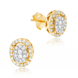 Boucles d'oreilles en or jaune et rhodié, diamants