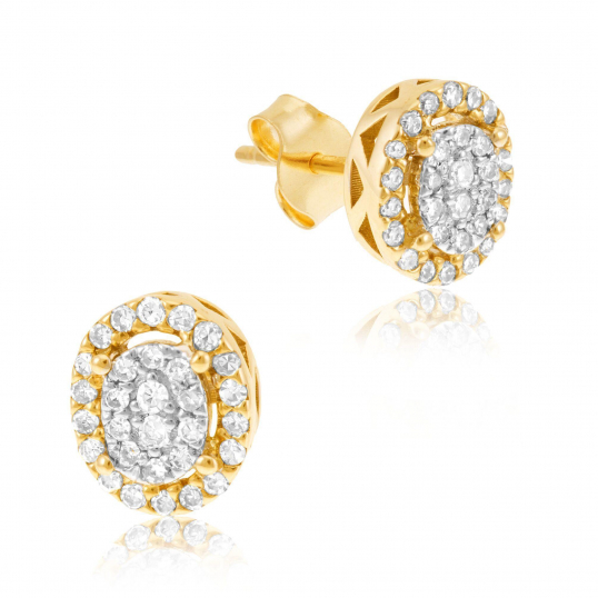 Boucles d'oreilles en or jaune et rhodié, diamants
