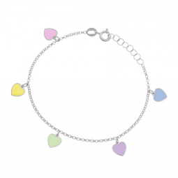 Bracelet en argent rhodié et laque, coeurs