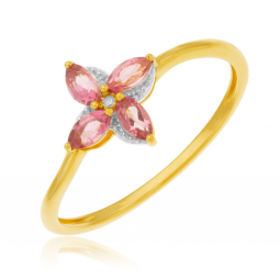 Bague en or jaune et rhodié, tourmalines et diamant
