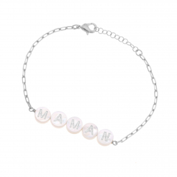 Bracelet en argent rhodié, nacre et laque, Maman Bracelet en argent rhodié, nacre et laque, Maman