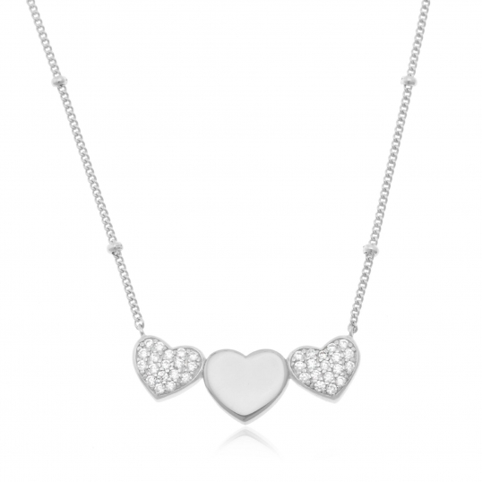 Collier en argent rhodié et oxydes de zirconium, coeurs