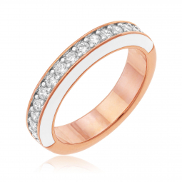 Bague en bronze plaqué or rose, laque et oxydes de zirconium