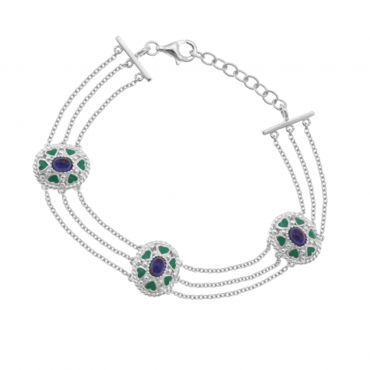 Bracelet en argent rhodié, verre et laque