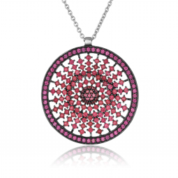 Collier en argent rhodié et rhodié noir, pierres synthétiques