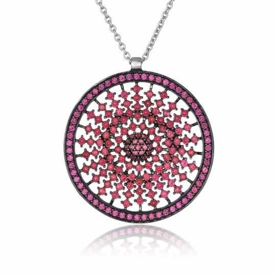 Collier en argent rhodié et rhodié noir, pierres synthétiques