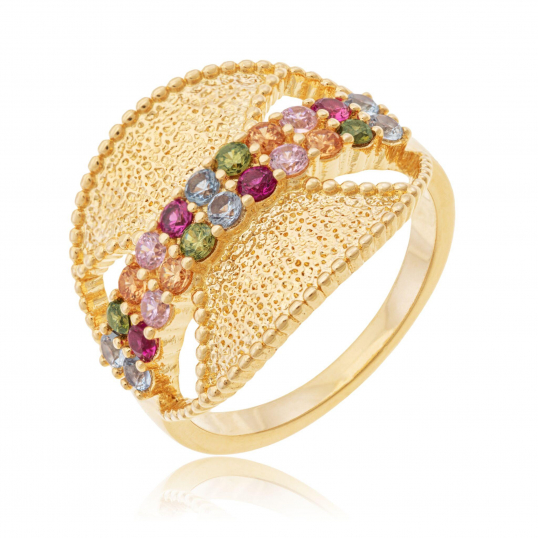Bague en plaqué or et oxydes de zirconium