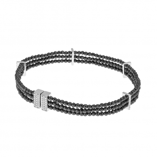 Bracelet en argent rhodié, oxydes de zirconium et hématites