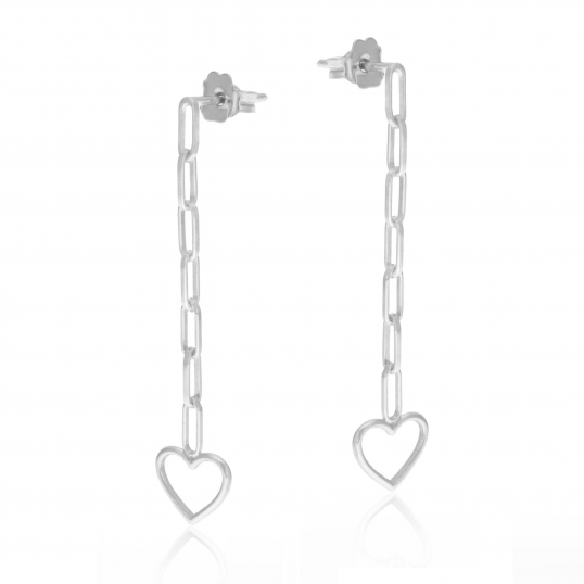Boucles d'oreilles en argent rhodié, coeur
