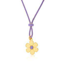 Collier en argent doré,cordon et laque, fleur
