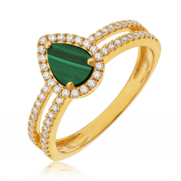 Bague en or jaune, malachite et oxydes de zirconium