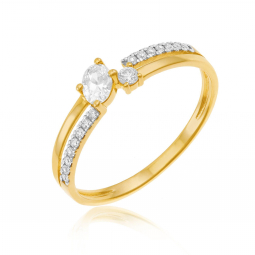 Bague en or jaune et rhodié, oxydes de zirconium