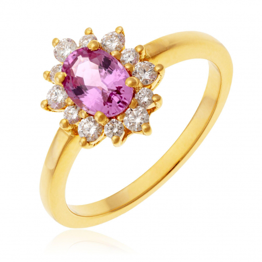 Bague en or jaune, saphir et diamants
