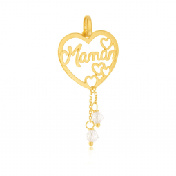 Pendentif en or jaune et oxydes de zirconium, coeur maman