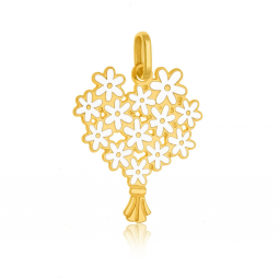 Pendentif en or jaune et laque, bouquet de fleurs 