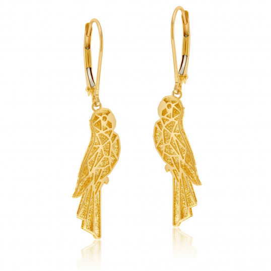 Boucles d'oreilles en or jaune, perroquets