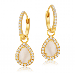 Boucles d'oreilles en or jaune, nacre et oxydes de zirconium