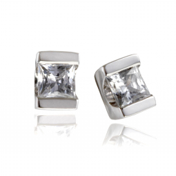 Boucles d'oreilles or gris diamant princess