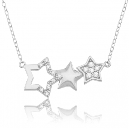 Collier en argent rhodié et oxydes de zirconium, étoiles