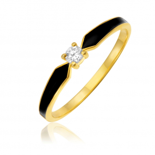 Bague en or jaune, oxyde de zirconium et laque 