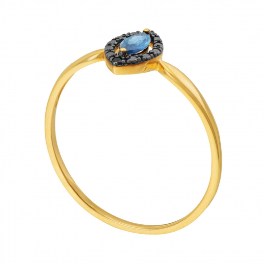 Bague en or jaune, saphir bleu et spinelles 