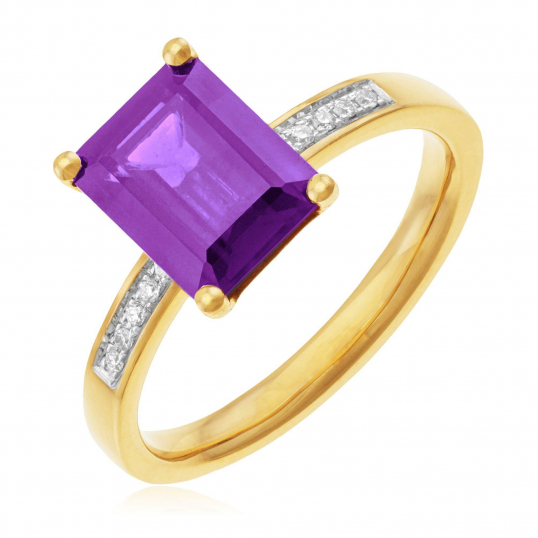 Bague en or jaune, améthyste et diamants