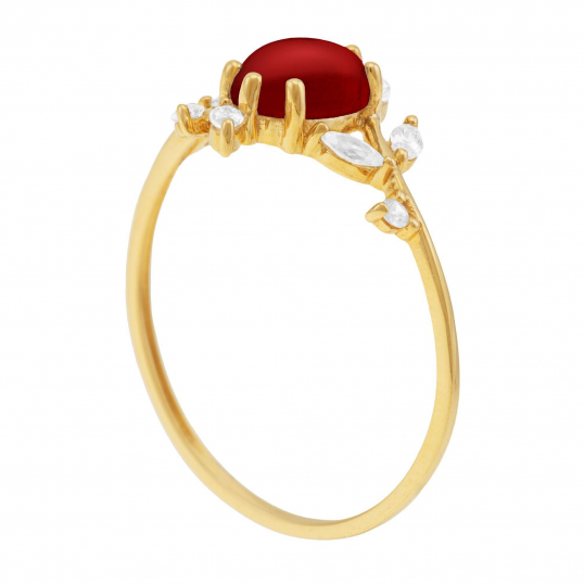 Bague en or jaune, grenat et oxydes de zirconium