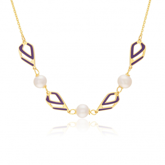 Collier en or jaune, perles de culture et laque 