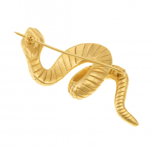 Broche en argent doré et laque noire, serpent
