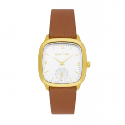 Montre femme, boite acier doré, bracelet cuir et verre minéral