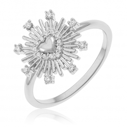 Bague en argent rhodié et oxydes de zirconium, coeur
