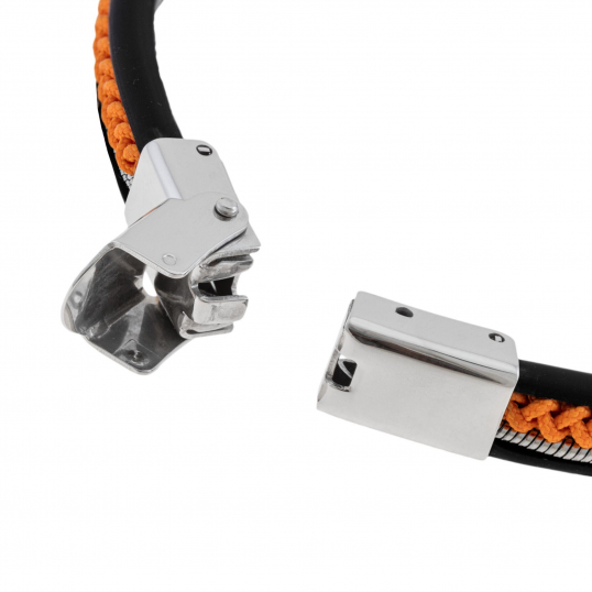 Bracelet en acier, caoutchouc et cordon orange