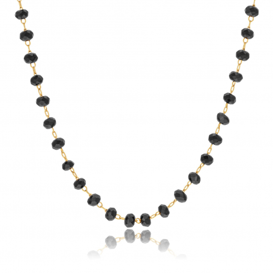 Collier en plaqué or et perles synthétiques noires