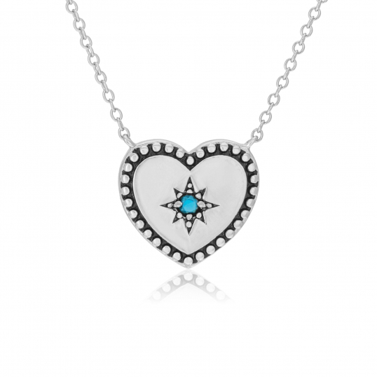 Collier en argent rhodié et turquoise, coeur