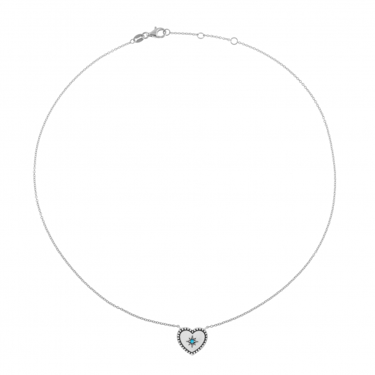 Collier en argent rhodié et turquoise, coeur