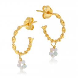 Boucles d'oreilles en en argent doré, amazonite, calcédoines, opale rose et agate blanche