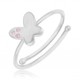 Bague en argent rhodié et oxydes de zirconium, papillon