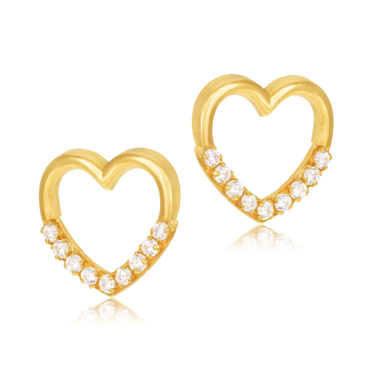 Boucles d'oreilles en or jaune et oxydes de zirconium, coeur