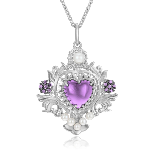 Collier en argent rhodié, verre, perles de culture et oxydes de zirconium
