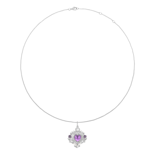 Collier en argent rhodié, verre, perles de culture et oxydes de zirconium