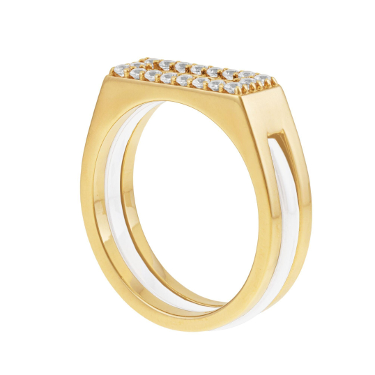 Bague en plaqué or, céramique blanche et oxydes de zirconium