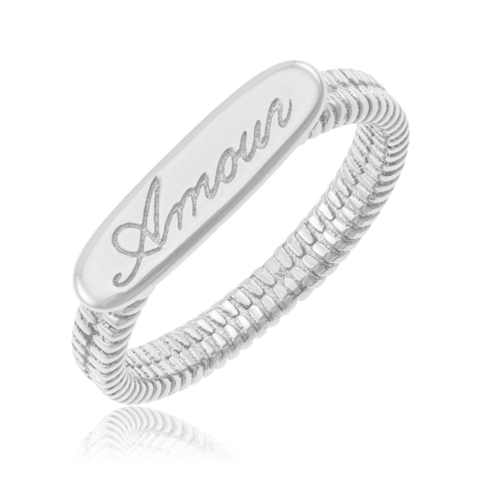 Bague en argent rhodié, maman