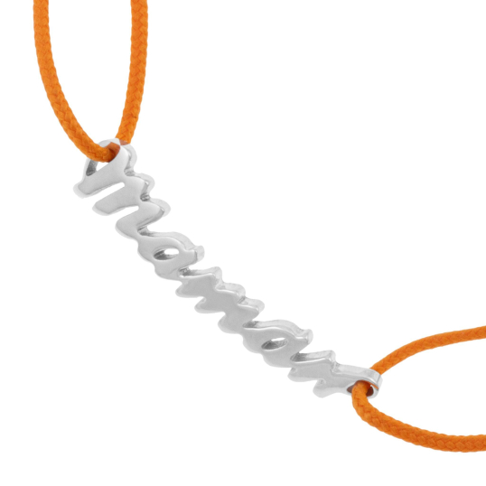 Bracelet en argent rhodié et cordon orange, Maman