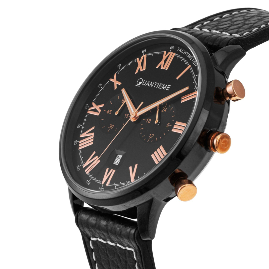 Chronographe homme, bracelet en cuir et silicone, boite acier et verre minéral