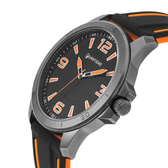 Montre homme, boîte en acier noir, bracelet en silicone et verre minéral