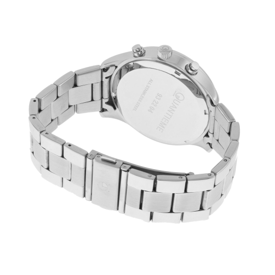 Chronographe homme, boîte et bracelet acier, cadran bleu et verre minéral