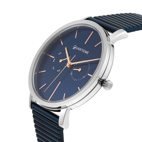 Montre homme, boite et bracelet en acier bleu, verre minéral