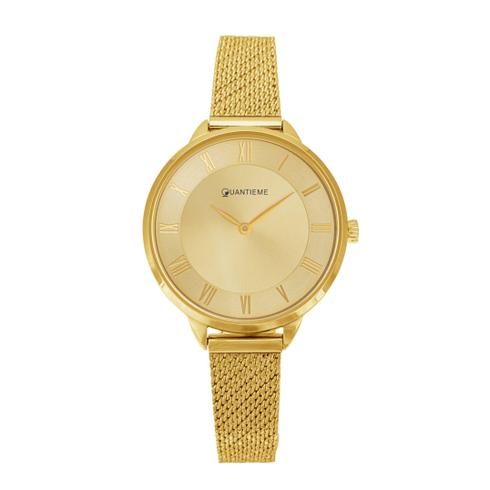 Montre femme, boite et bracelet en acier doré, verre minéral