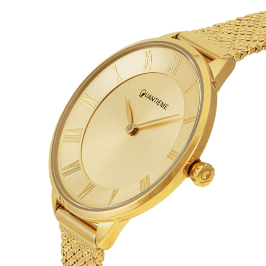 Montre femme, boite et bracelet en acier doré, verre minéral