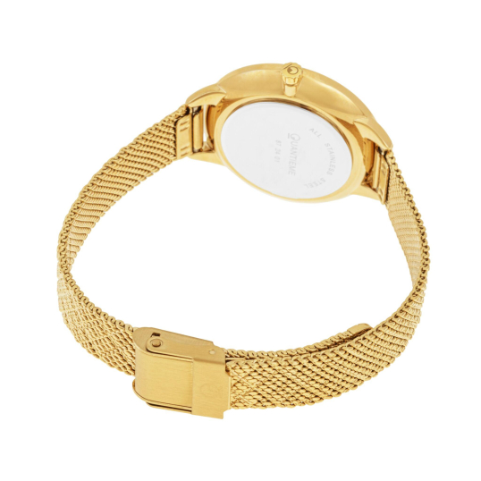 Montre femme, boite et bracelet en acier doré, verre minéral